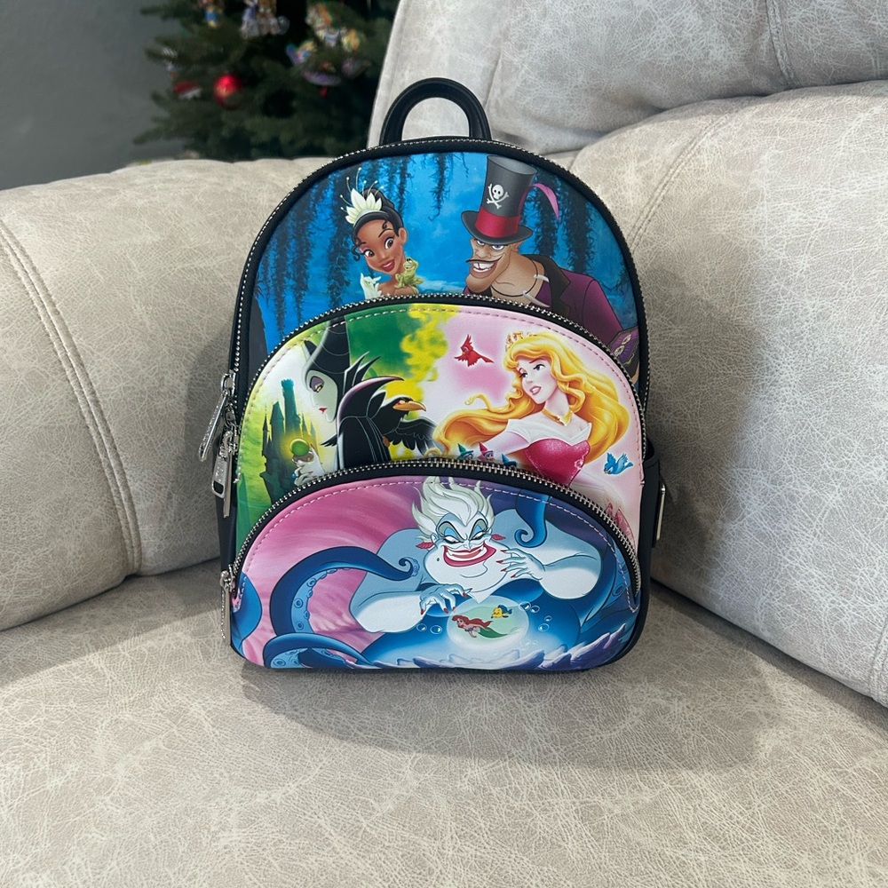New Disney Princess Trio Scene 2023 Loungefly Black Mini Backpack 👑